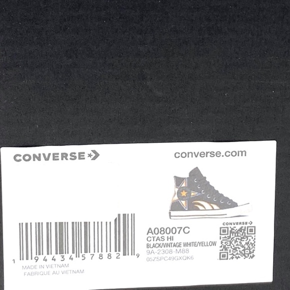 Converse Chuck Taylor High Top Shoes Canvas Black Yellow Women's Size A08007C - Picture 8 of 9